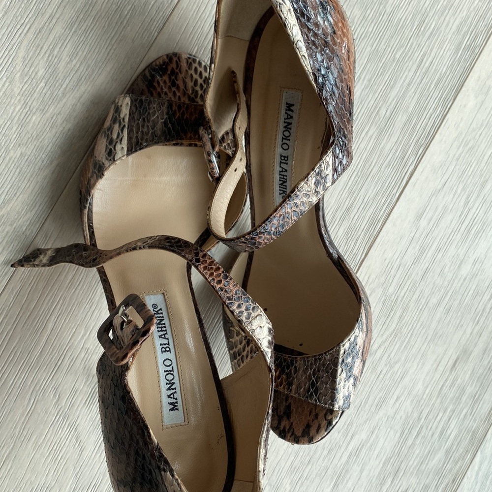 Beautiful and versatile Manolo Blahnik snakeskin stilettos
